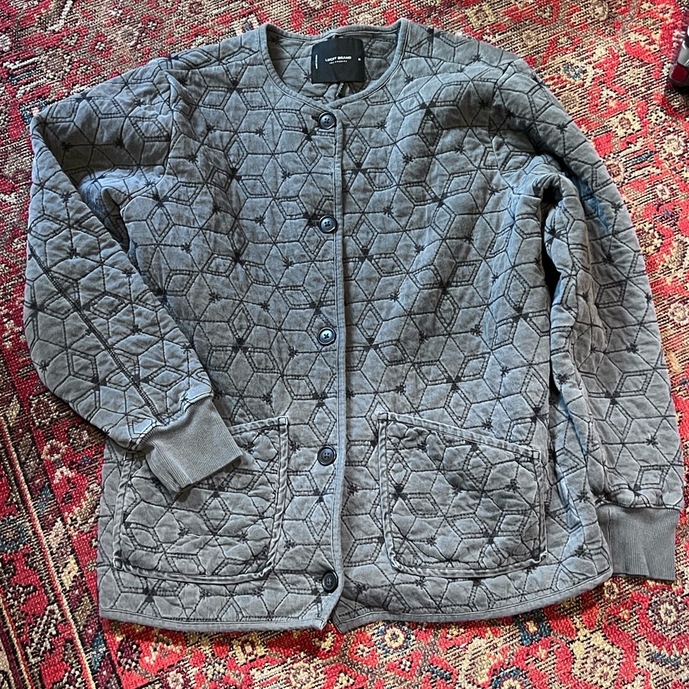 Lucky Brand Gray Geometric Quilted Knit Jacket - Size Medium